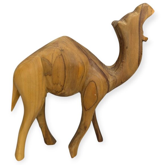 Olive Wood Camel Figurine 7" x 7" x 2" - Picture 2 of 11